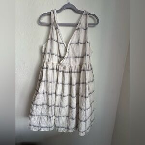 Darling Gauze Cotton Dress Cottagecore White Plaid Babydoll Summer Teacher Midi